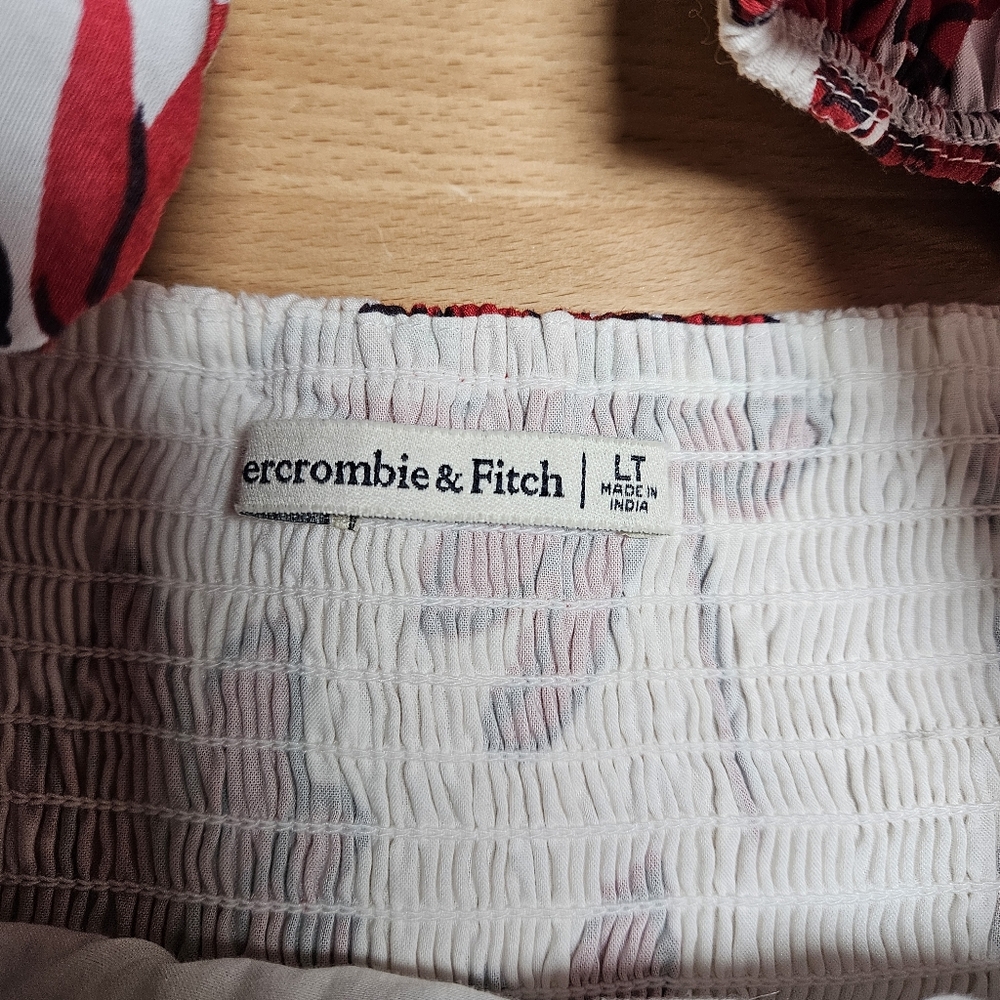 Abercrombie and Fitch Emerson Ruched Puff Sleeve Red White Floral Dress LT - Picture 3 of 7